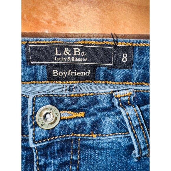 L&B Lucky & Blessed Boyfriend Jeans Womens 8 Embroidered Patchwork Denim Boho - Picture 5 of 12